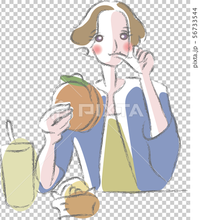 ハンバーガーを食べる女性のイラスト素材