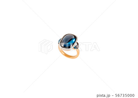 Golden diamond ring isolated on white background. Ring with diamonds and precious color gemstones Golden diamond ring isolated on white background. Ring with diamonds and precious color gemstones 56735000