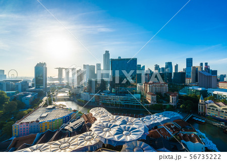 Beautiful architecture building exterior cityscape in Singapore city skyline Beautiful architecture building exterior cityscape in Singapore city skyline 56735222