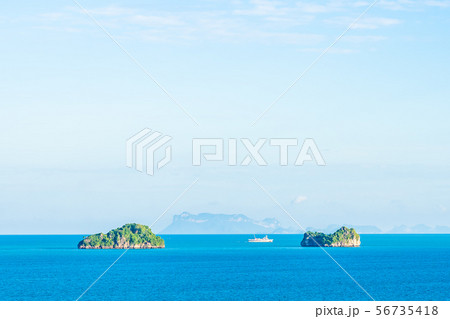 Beautiful outdoor sea ocean with white cloud blue sky around with small island around Samui island Beautiful outdoor sea ocean with white cloud blue sky around with small island around Samui island 56735418
