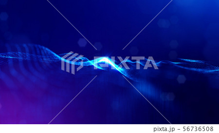 3d rendering background of glowing particles that form curved lines and 3d surfaces, grid with depth 56736508