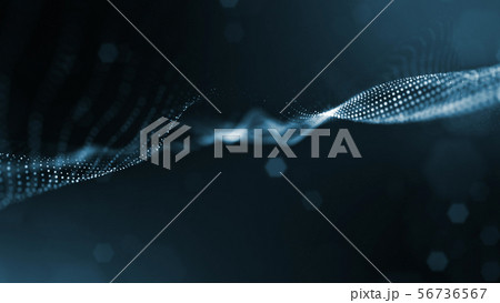 3d rendering background of glowing particles that form curved lines and 3d surfaces, grid with depth 56736567