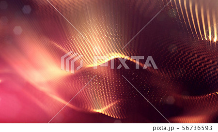 3d rendering background of glowing particles that form curved lines and 3d surfaces, grid with depth 56736593