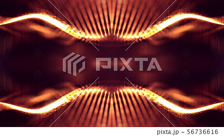 3d rendering background of glowing particles that form curved lines and 3d surfaces, grid with depth 56736616