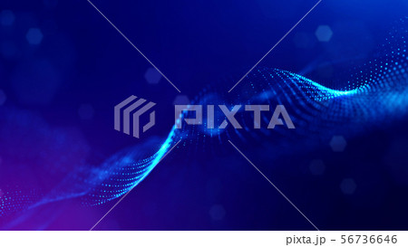 3d rendering background of glowing particles that form curved lines and 3d surfaces, grid with depth 56736646
