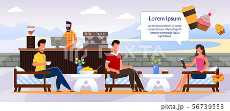 People Characters Rest at Outdoors Cafe Cartoon 56739553