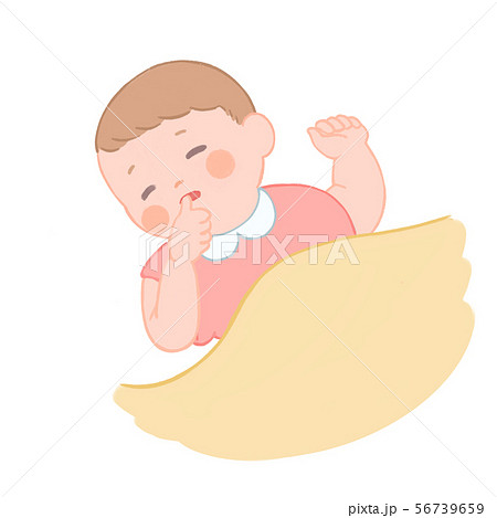 ゆびしゃぶりする赤ちゃん ピンク 56739659
