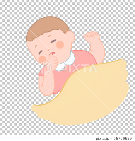 ゆびしゃぶりする赤ちゃん ピンク 56739659