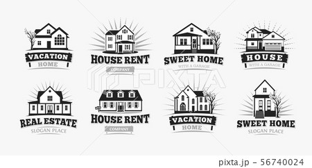 Villas icons, classic american village house architecture. Logo template for real estate agent, sale Villas icons, classic american village house architecture. Logo template for real estate agent, sale 56740024
