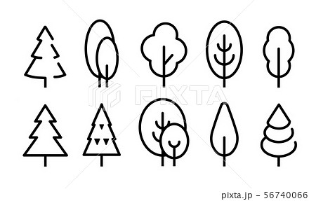 Tall Tree Vector Icons Set Simple Flat Line のイラスト素材