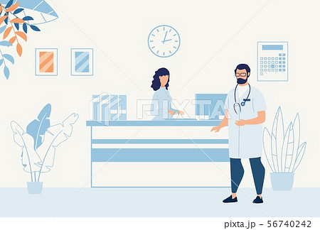 Doctor Talking to Nurse at Reception Desk Cartoon 56740242
