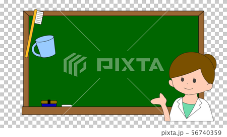 Illustration of woman in white coat with blackboard and toothbrush Illustration of woman in white coat with blackboard and toothbrush 56740359