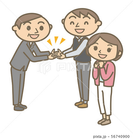 商談成立 握手する男性営業マンと若い夫婦のイラスト素材