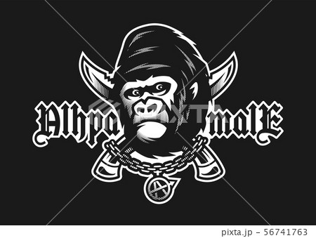 Alpha Male Angry Gorilla And Crossed Knives On のイラスト素材