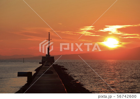 大牟田市 三池港 夕日、 大牟田市 三池港 夕日、 56742600