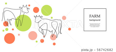 Horizontal agricultural banner. Cow drawn in...のイラスト素材 [56742682] - PIXTA