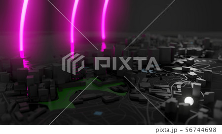 Futuristic night city. Cyberpunk style 3D illustration Futuristic night city. Cyberpunk style 3D illustration 56744698