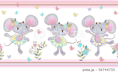 Seamless border. Fun little mice are dancing. Seamless border. Fun little mice are dancing. 56744735