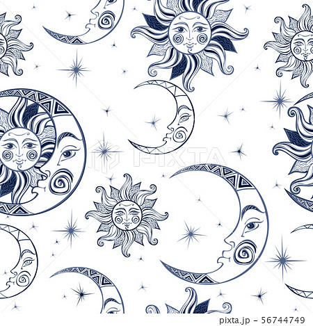 Seamless pattern. Sun moon and stars. Space 56744749