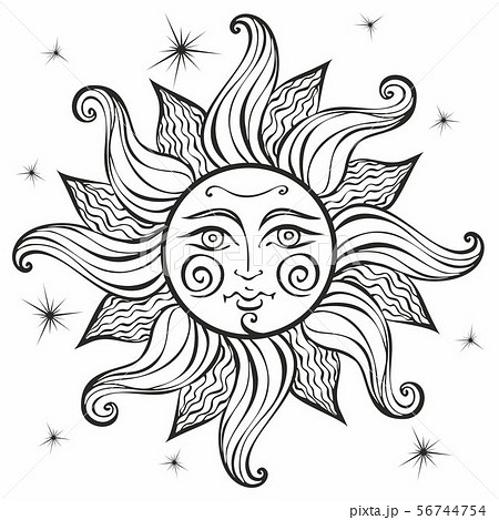 Sun Vintage Style Astrology Ethnic Pagan Bohoのイラスト素材