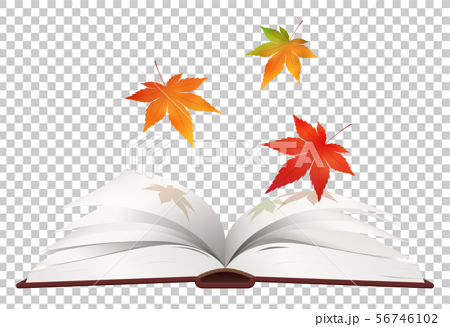 読書の秋 開いた本に落ちる紅葉イラストのイラスト素材