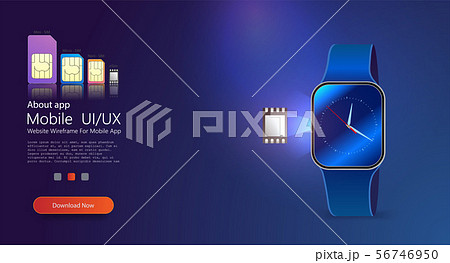 Smart watch on blue background. eSIM technology  56746950