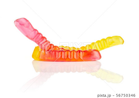 Jelly worm candy isolated on white 56750346