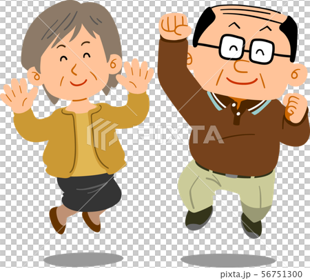 ジャンプするシニアの夫婦 56751300