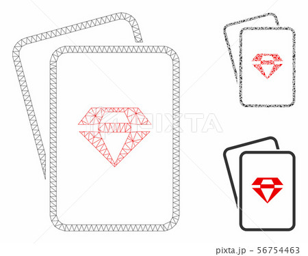 Ruby Gambling Cards Vector Mesh Carcass Model and Triangle Mosaic Icon 56754463