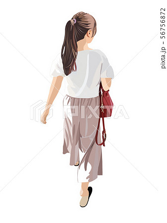 歩く女性の後ろ姿のイラスト素材
