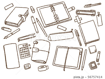手帳と一緒に使う文房具のイラスト素材