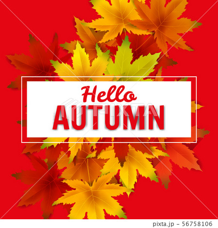 Hello Autumn Background Template, with falling bunch of leaves, shopping sale or seasonal poster for 56758106