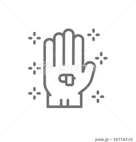 Hearing aid, wireless headphones in hand line icon. Hearing aid, wireless headphones in hand line icon. 56758319