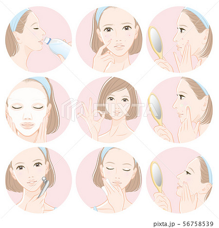 スキンケアをしている女性のイラスト 56758539