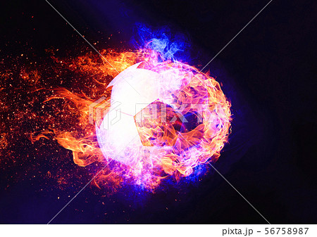 燃え上がるサッカーボールのイラスト素材