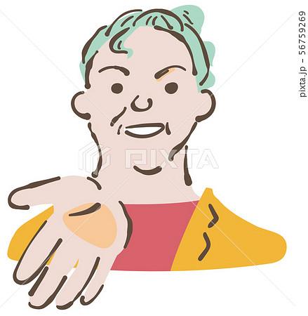 手を差し伸べるガテン系女子 中年女性イラストのイラスト素材