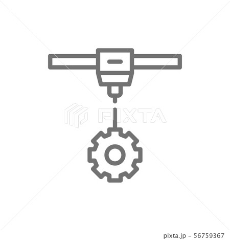 3d printing a gear wheels, industrial printer line icon. 56759367