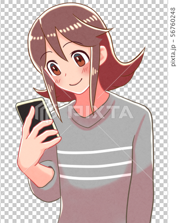 Illustration of a girl looking at a smartphone 56760248