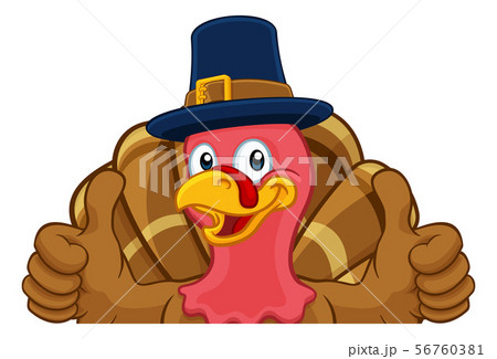 Turkey Pilgrim Hat Thanksgiving Cartoon Character 56760381