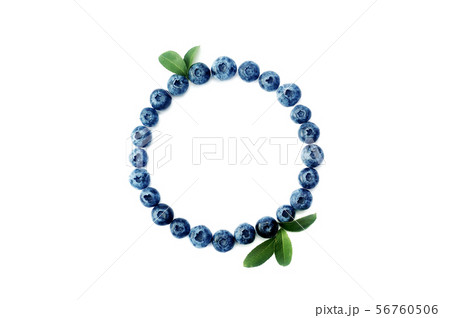 Summer blueberry round frame isolated on white background. Berries border design. Close up top view 56760506
