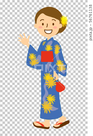 Yukata blue yellow flower woman 56761138