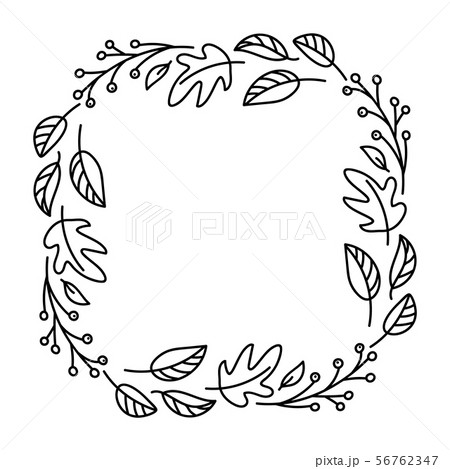 Vector monoline autumn wreath. Bouquet frame with leaves, berries and other autumnal elements 56762347