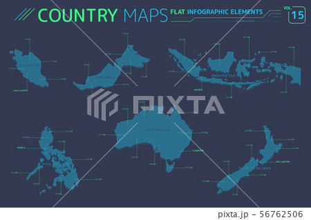 Indonesia, Australia, New Zealand, Malaysia and Philippines Vector Maps 56762506