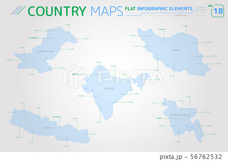 Pakistan, India, Bangladesh, Iran and Nepal Vector Maps 56762532