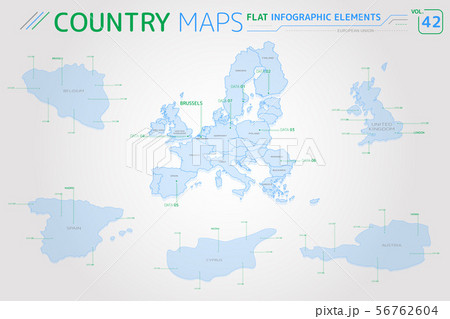 European Union, Belgium, Austria, Cyprus, Spain and United Kingdom Vector Maps 56762604