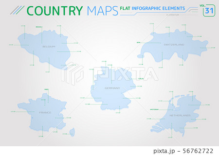Belgium, Germany, France, Netherlands and Switzerland Vector Maps 56762722