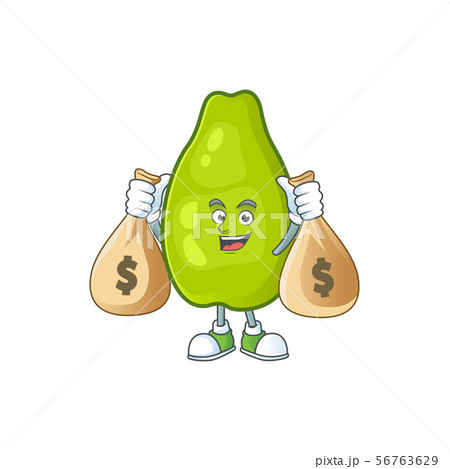 With money bag cute papaya on a white background With money bag cute papaya on a white background 56763629