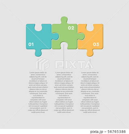 Three pieces jigsaw puzzle square line infographic 56765386