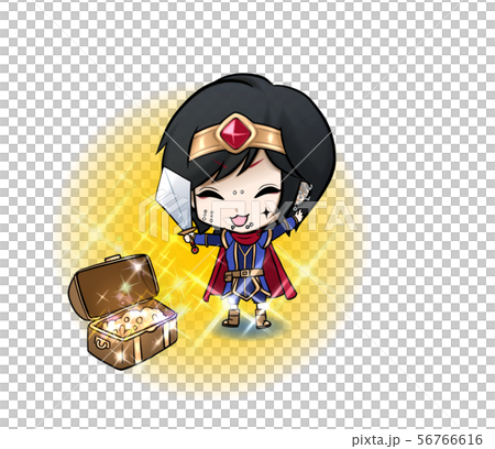 A smiling brave who discovered a lot of gold from the treasure chest 56766616