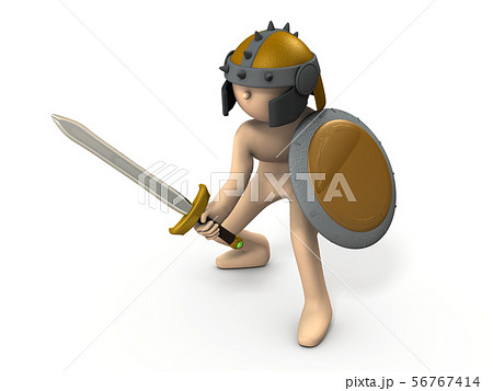 剣と盾を構える戦士のイラスト レンダリング のイラスト素材